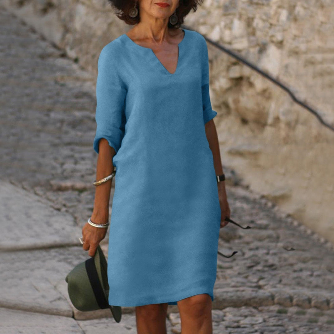 Amara Leinen V-Ausschnitt Kleid