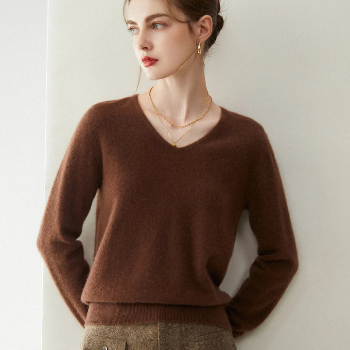 Damen V-Ausschnitt Strickpullover aus Wolle