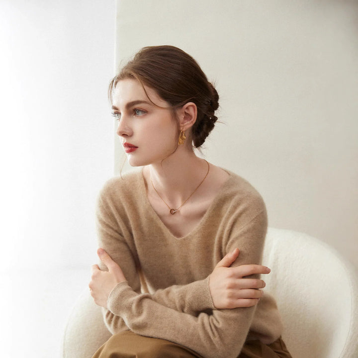 Damen V-Ausschnitt Strickpullover aus Wolle