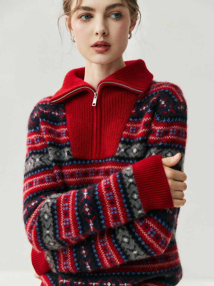 Damen Kaschmirpullover mit Halbreissverschluss