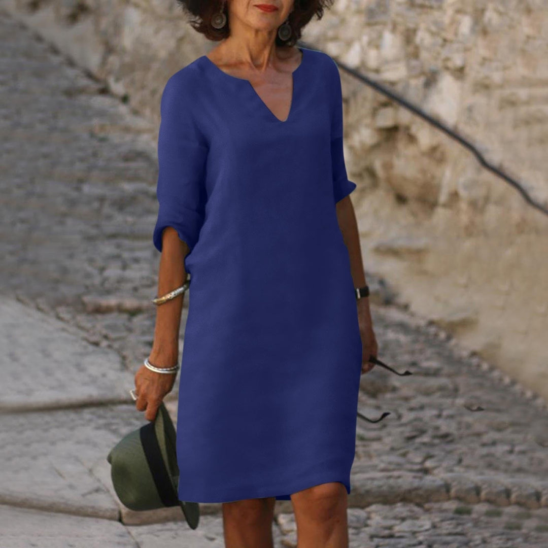 Amara Leinen V-Ausschnitt Kleid