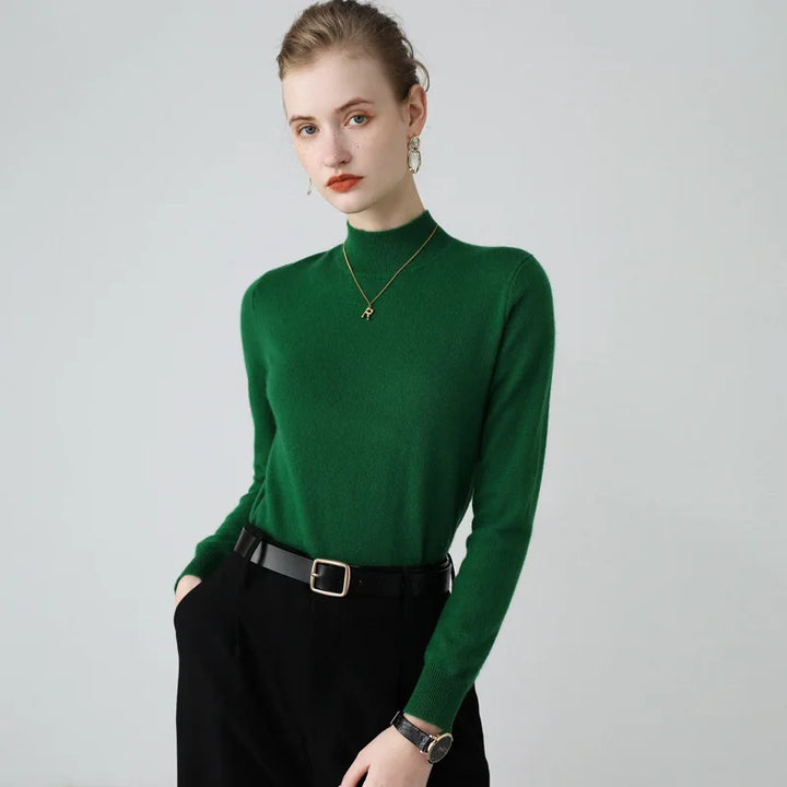 Damen Woll Basicshirt Langarm, halbhoher Kragen, einfarbig