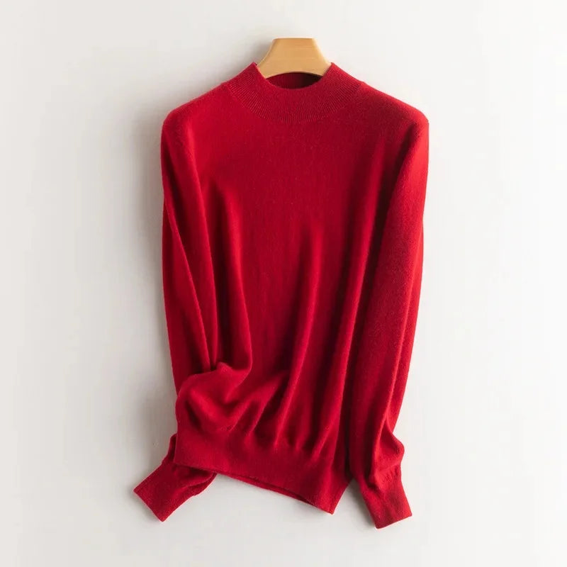 Damen Wollpullover mit halbem Polokragen