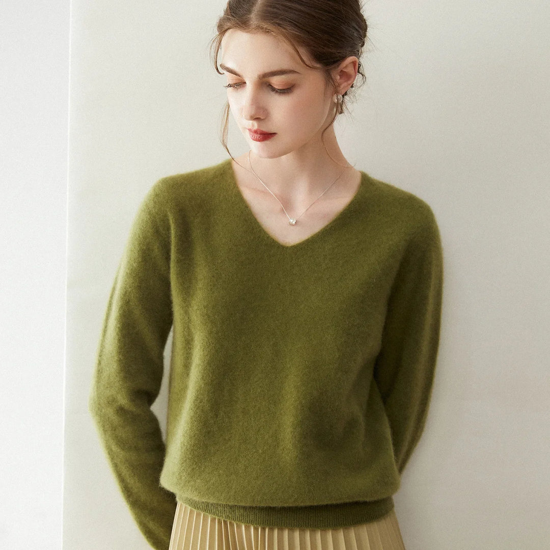 Damen V-Ausschnitt Strickpullover aus Wolle