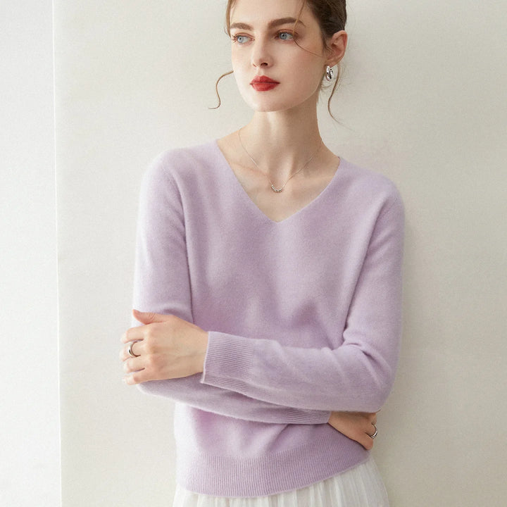 Damen V-Ausschnitt Strickpullover aus Wolle