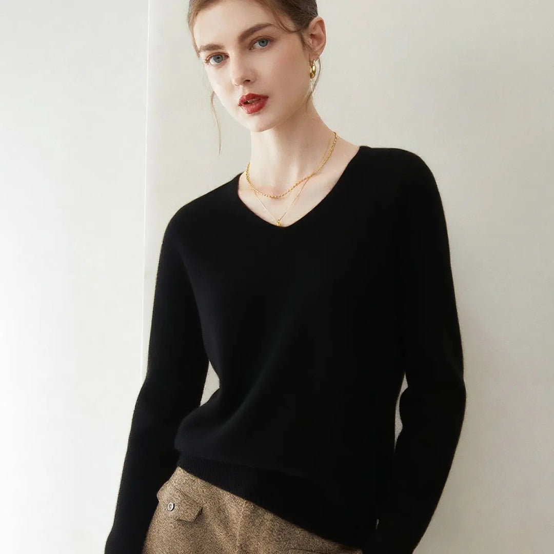 Damen V-Ausschnitt Strickpullover aus Wolle