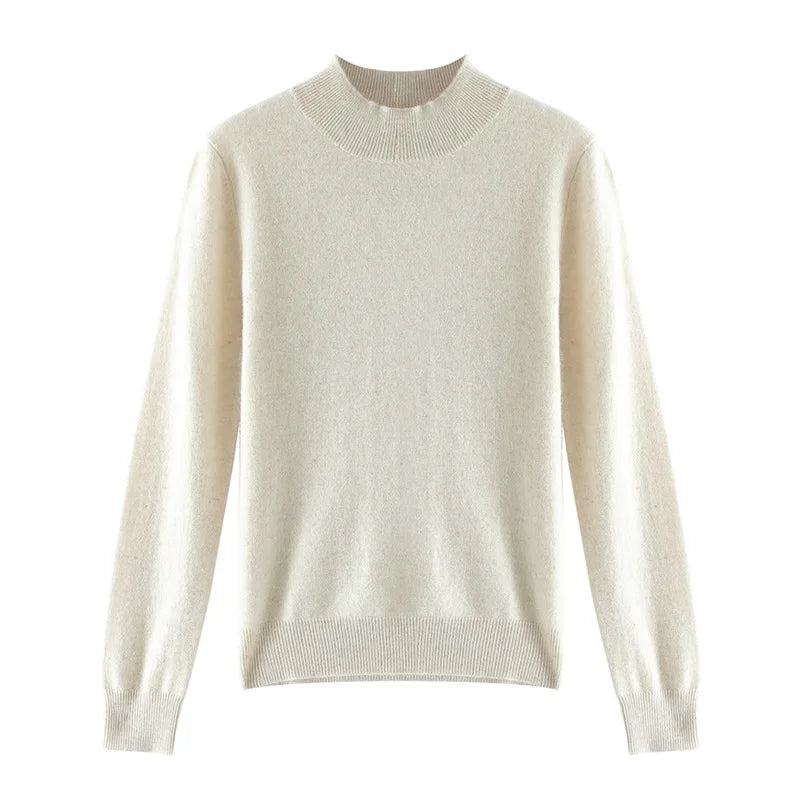 Damen Woll Basicshirt Langarm, halbhoher Kragen, einfarbig