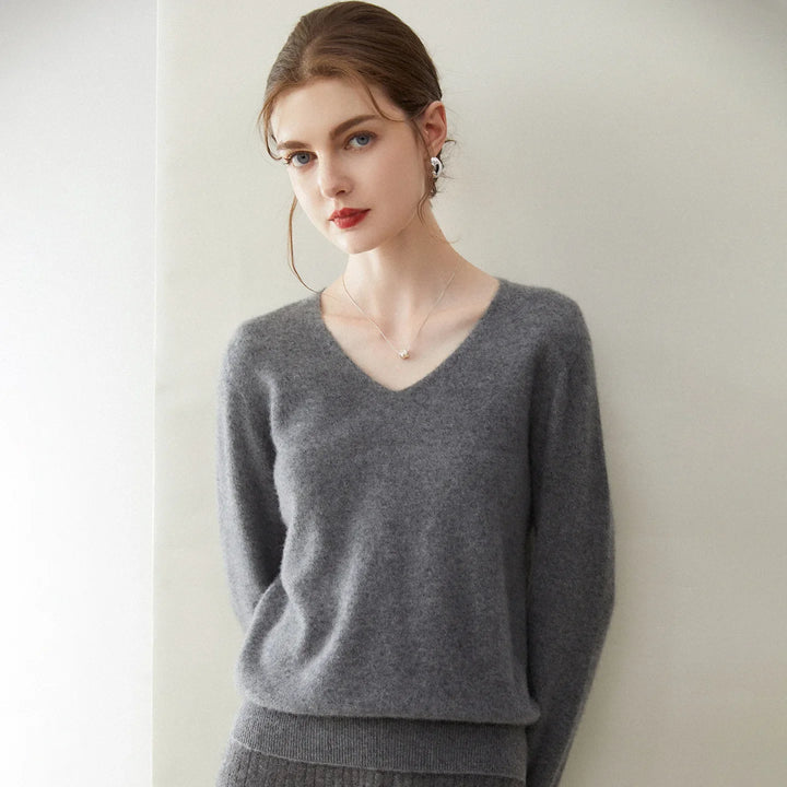 Damen V-Ausschnitt Strickpullover aus Wolle