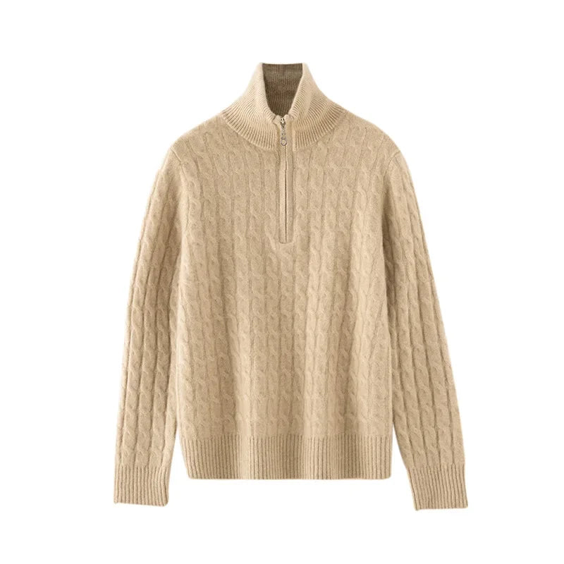 Damen Kaschmir Pullover mit Halbreissverschluss