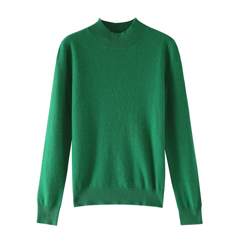Damen Woll Basicshirt Langarm, halbhoher Kragen, einfarbig