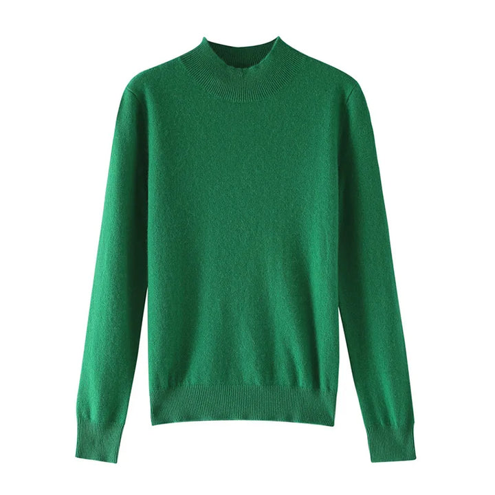 Damen Woll Basicshirt Langarm, halbhoher Kragen, einfarbig
