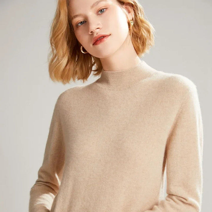 Damen Wollpullover mit halbem Polokragen