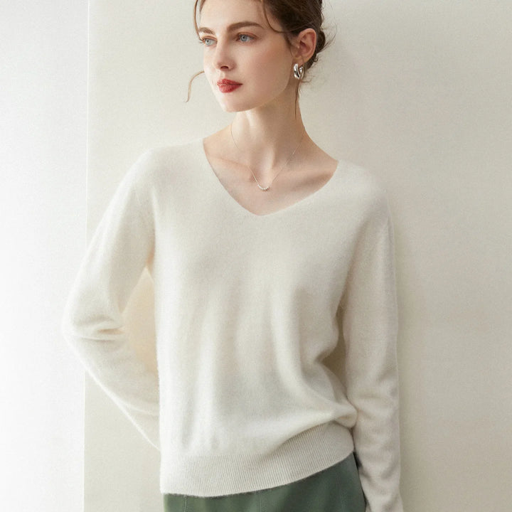 Damen V-Ausschnitt Strickpullover aus Wolle