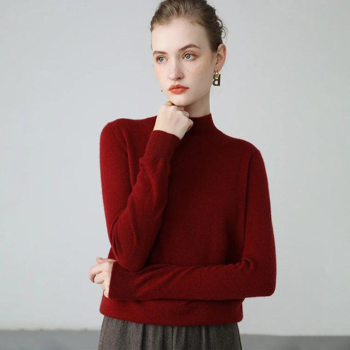 Damen Woll Basicshirt Langarm, halbhoher Kragen, einfarbig