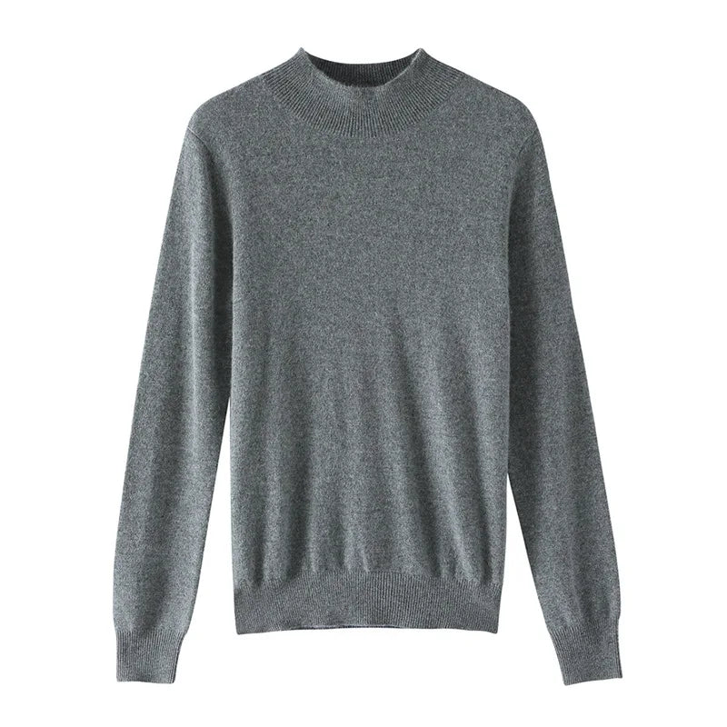 Damen Woll Basicshirt Langarm, halbhoher Kragen, einfarbig