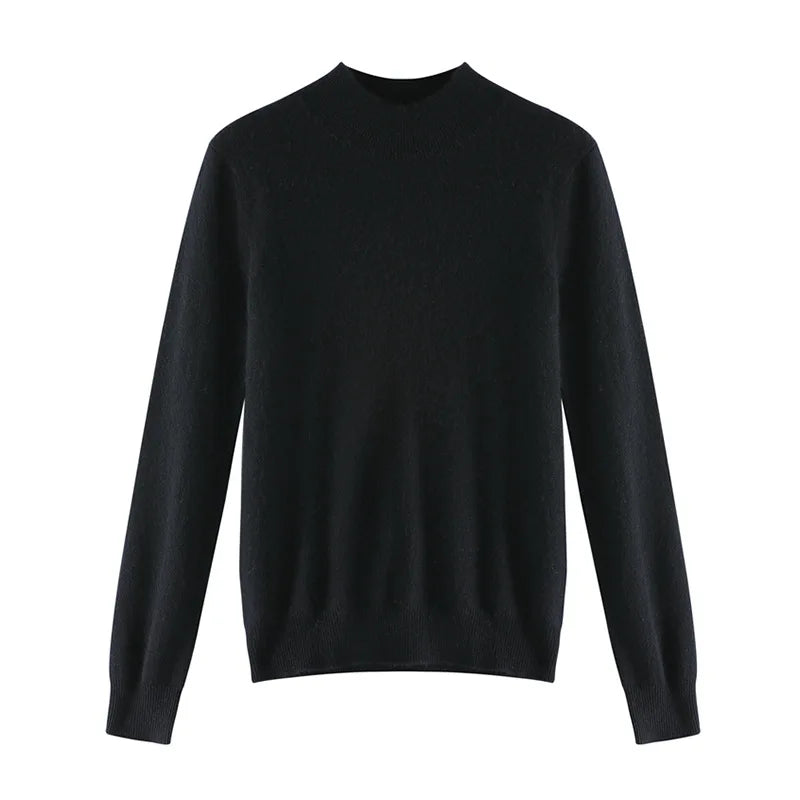 Damen Woll Basicshirt Langarm, halbhoher Kragen, einfarbig