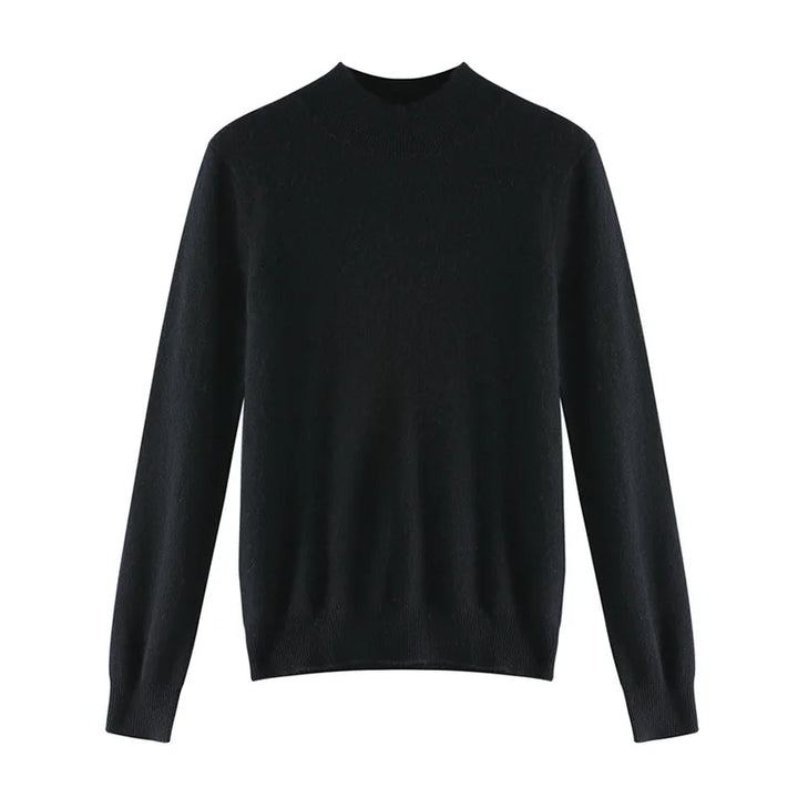 Damen Woll Basicshirt Langarm, halbhoher Kragen, einfarbig