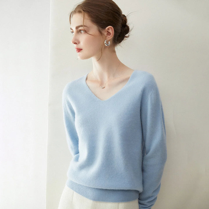 Damen V-Ausschnitt Strickpullover aus Wolle