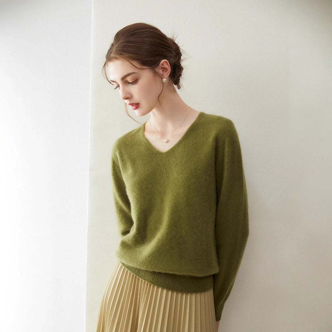 Damen V-Ausschnitt Strickpullover aus Wolle