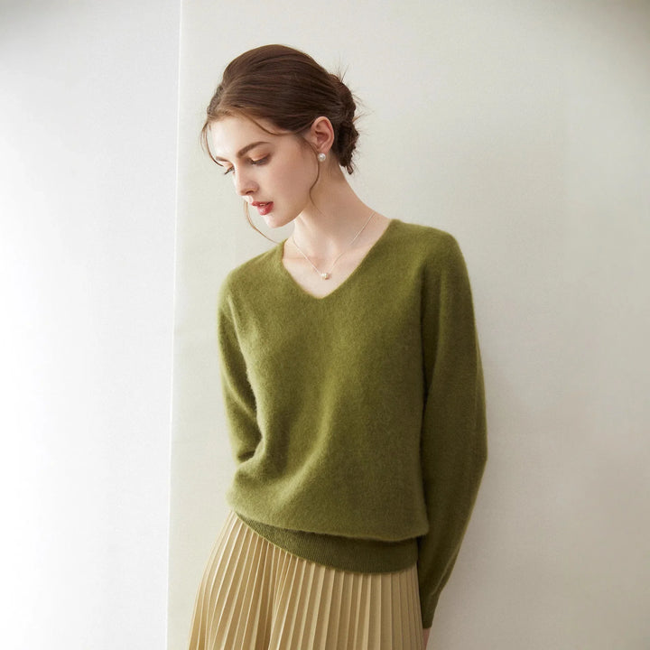 Damen V-Ausschnitt Strickpullover aus Wolle