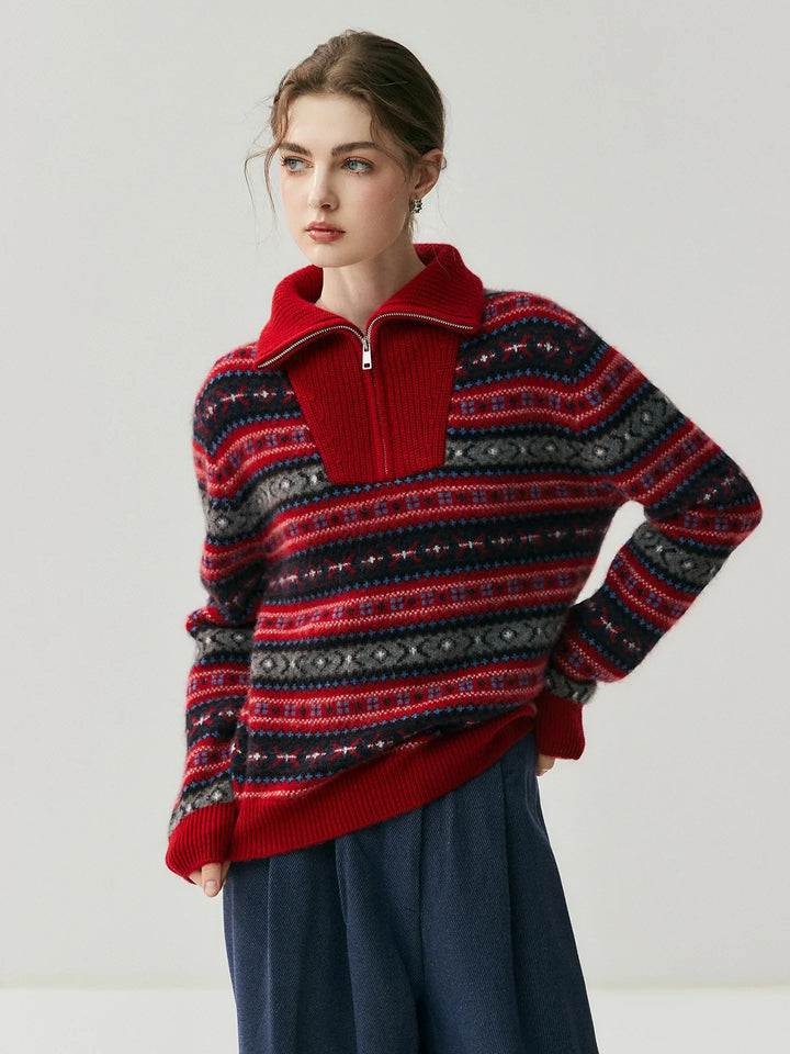Damen Kaschmirpullover mit Halbreissverschluss