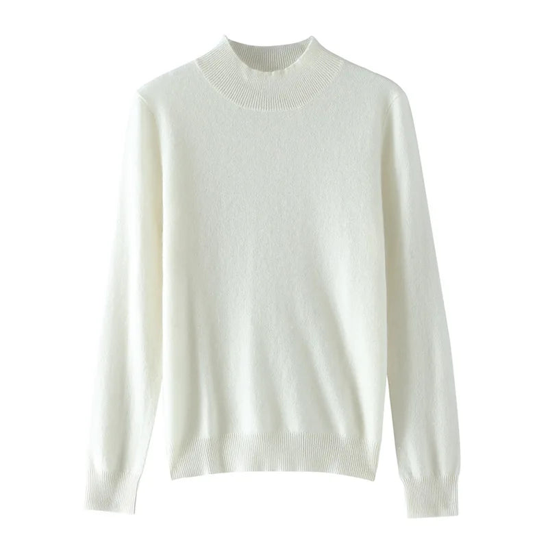 Damen Woll Basicshirt Langarm, halbhoher Kragen, einfarbig