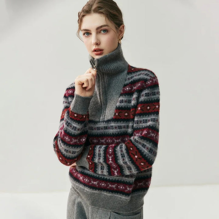 Damen Kaschmirpullover mit Halbreissverschluss