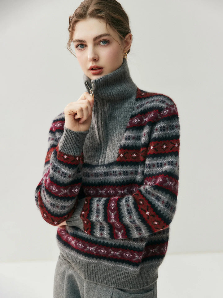 Damen Kaschmirpullover mit Halbreissverschluss