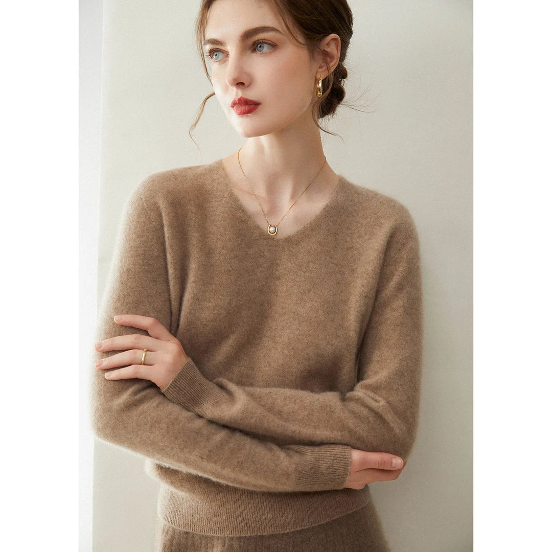 Damen V-Ausschnitt Strickpullover aus Wolle