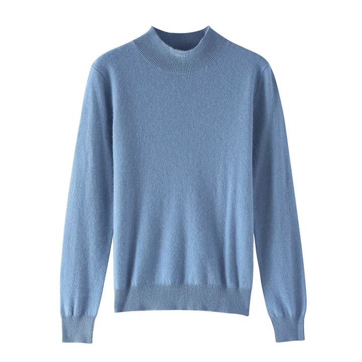 Damen Woll Basicshirt Langarm, halbhoher Kragen, einfarbig