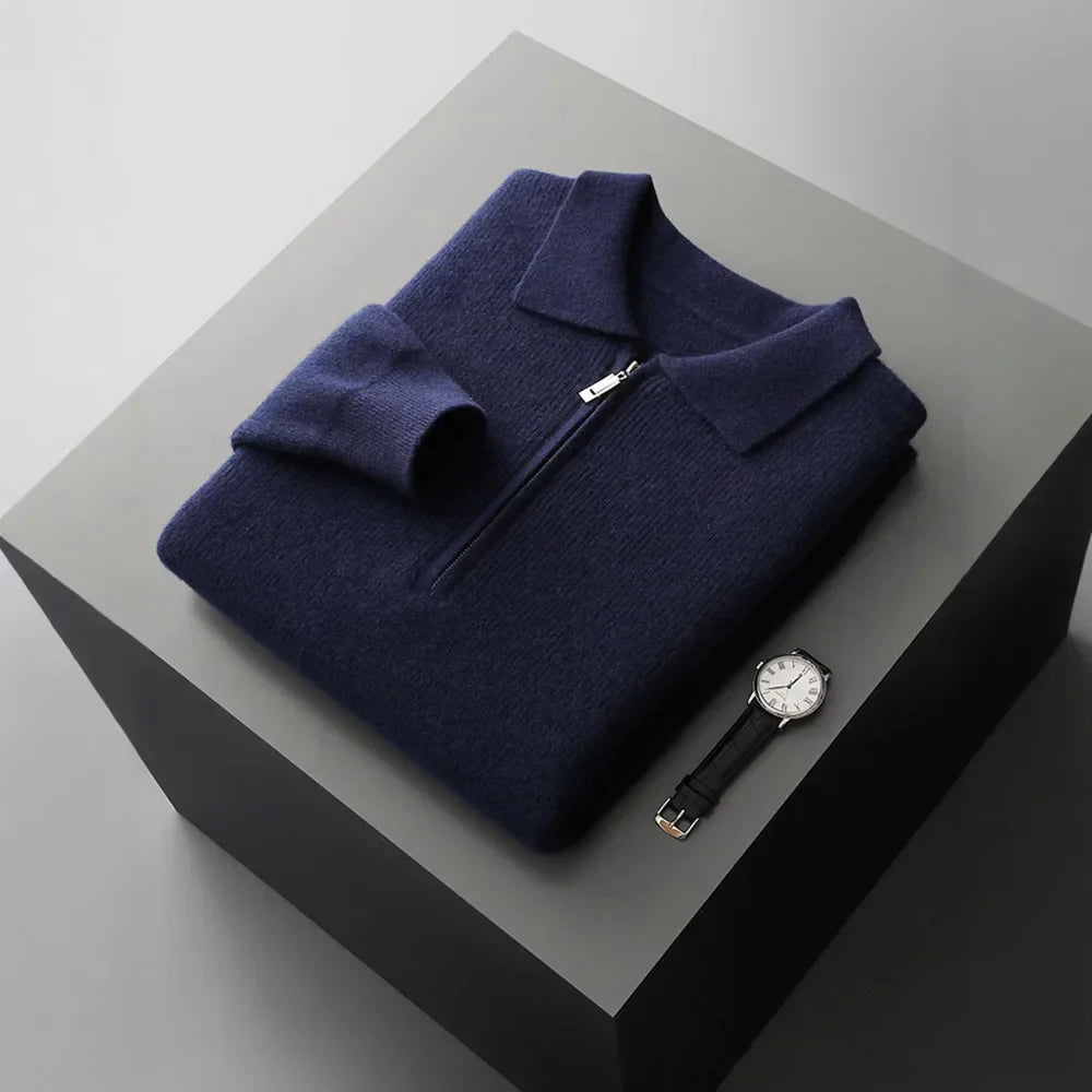 Herren Strickpullover mit halbem Reissverschluss