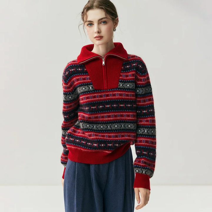 Damen Kaschmirpullover mit Halbreissverschluss