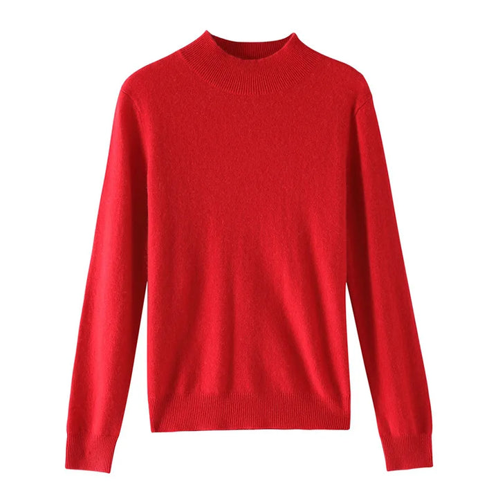 Damen Woll Basicshirt Langarm, halbhoher Kragen, einfarbig
