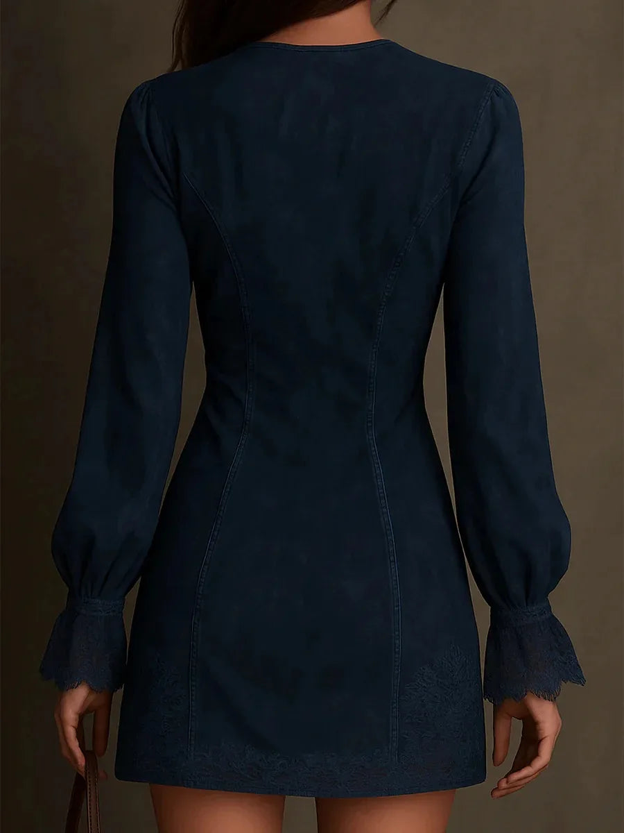 Velmora - Besticktes Mini-Kleid mit Reissverschluss