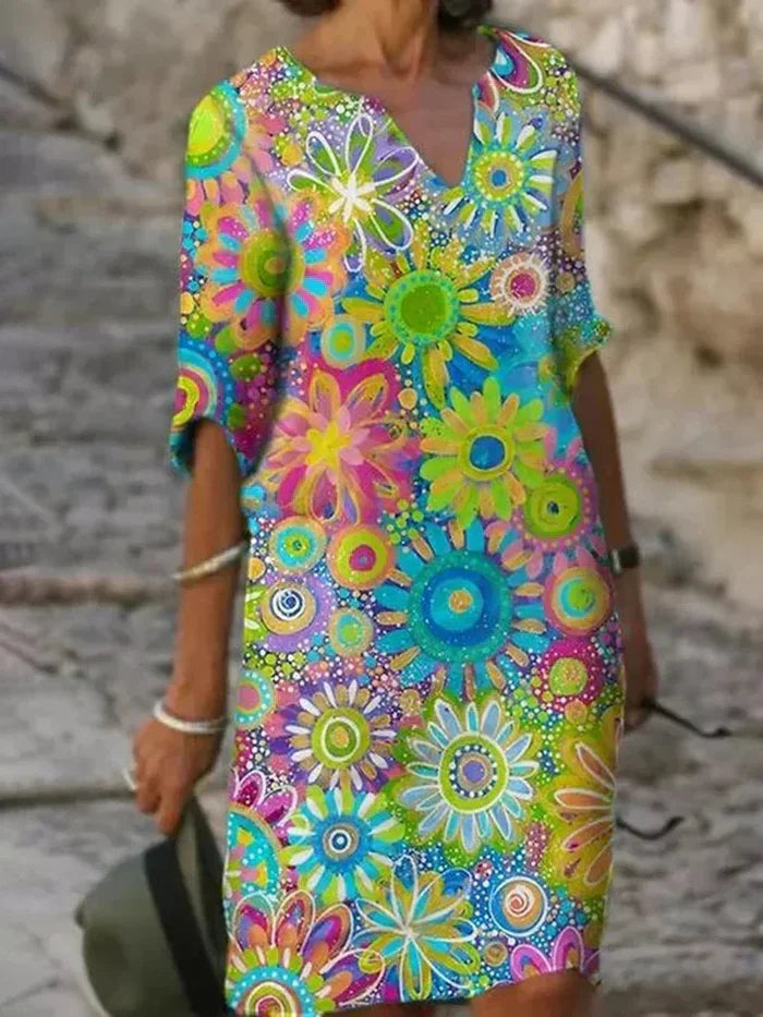 ANNABELLE - Kleid mit Blumenmuster und V-Ausschnitt