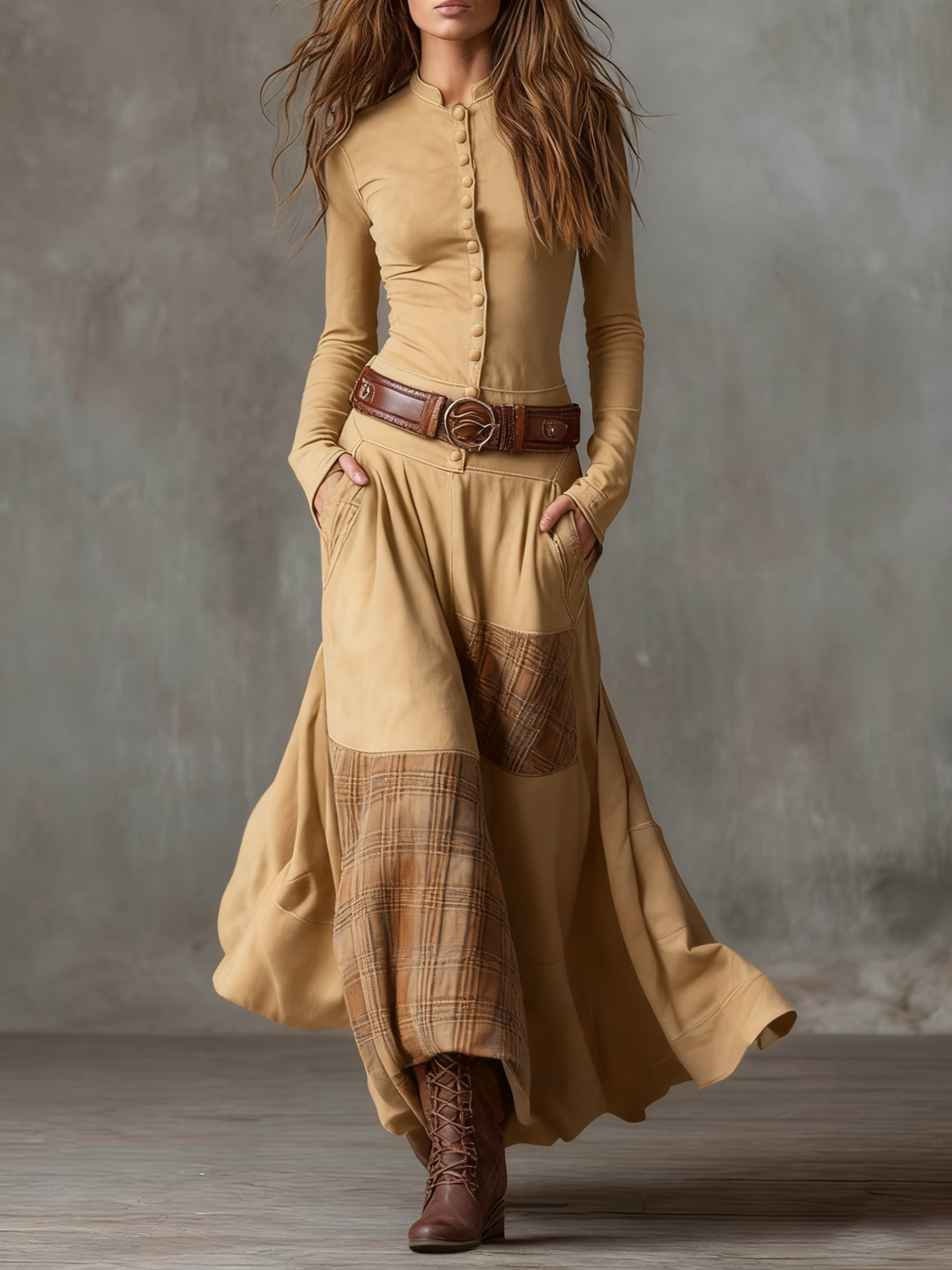 Helena - Maxikleid aus blauer Wildleder-Optik mit Gürtel