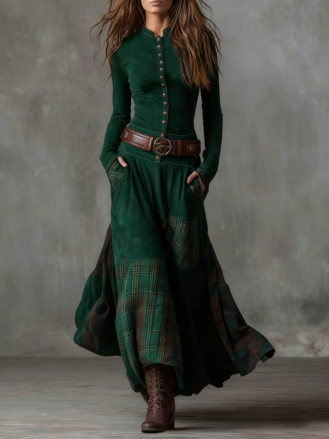 Helena - Maxikleid aus blauer Wildleder-Optik mit Gürtel