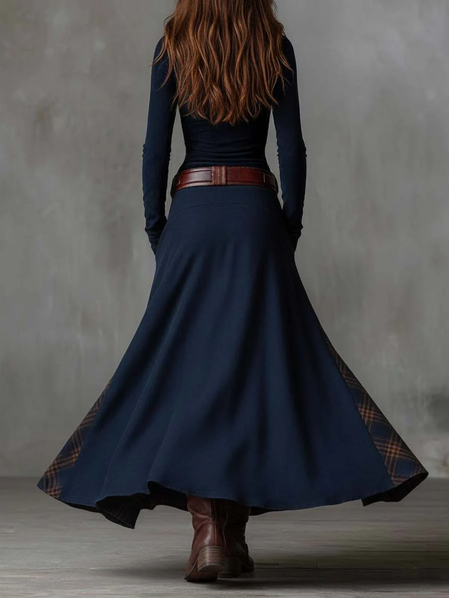 Helena - Maxikleid aus blauer Wildleder-Optik mit Gürtel