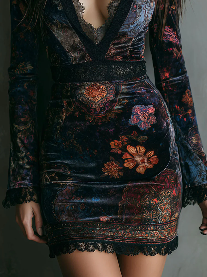 Maria - Mini Kleid mit Blumen aus Samt und Spitze