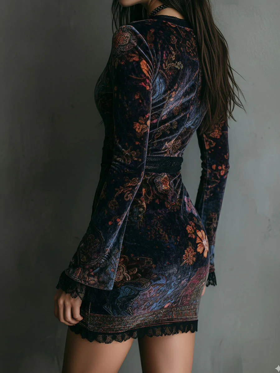 Maria - Mini Kleid mit Blumen aus Samt und Spitze