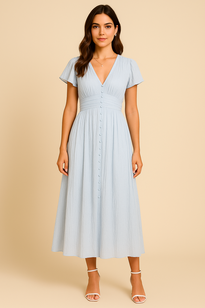HERBERGER | Damen Maxikleid luftig-leicht mit Knopfleiste und Puffärmeln