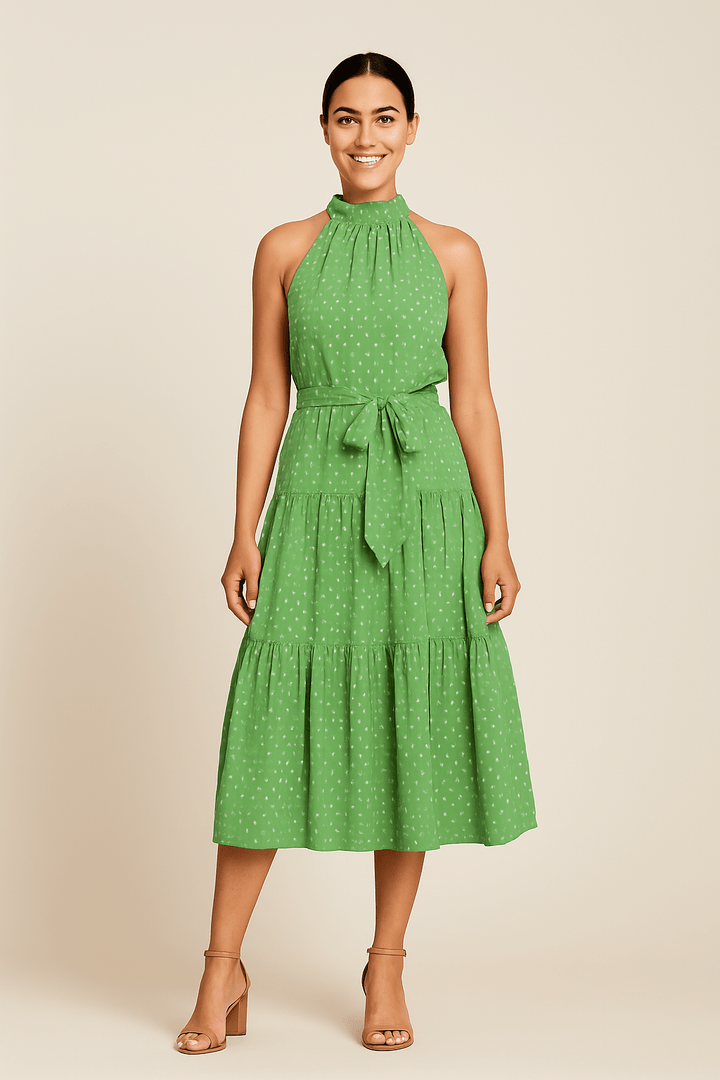 HERBERGER | Festliches, atmungsaktives Damen Maxikleid mit Punktemuster