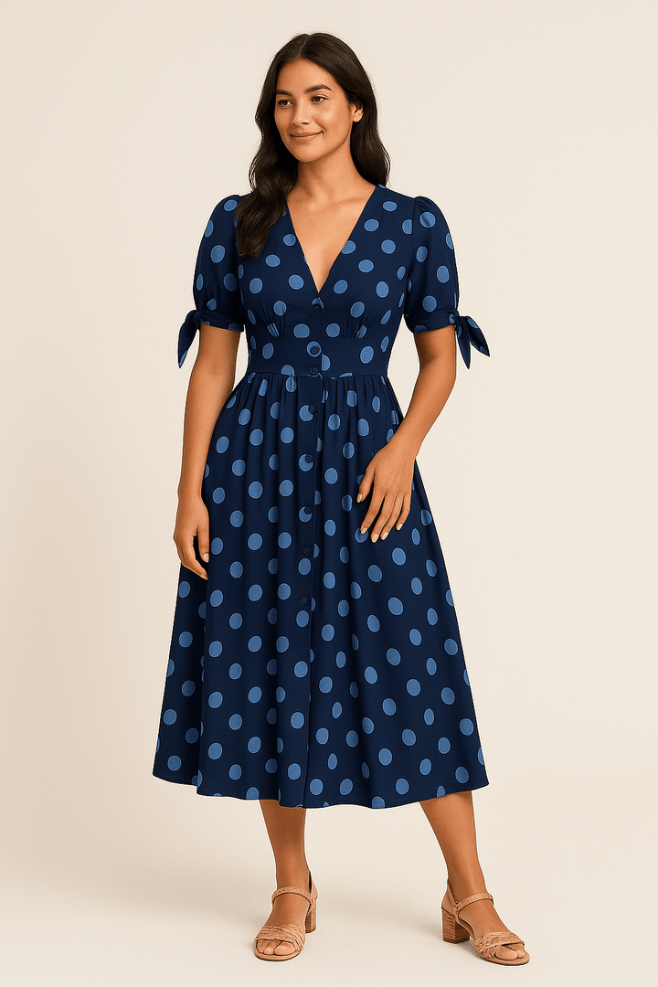 HERBERGER | Damen Midikleid luftig-leicht mit Punkten und Bindegürtel