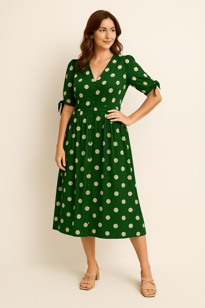 HERBERGER | Damen Midikleid luftig-leicht mit Punkten und Bindegürtel