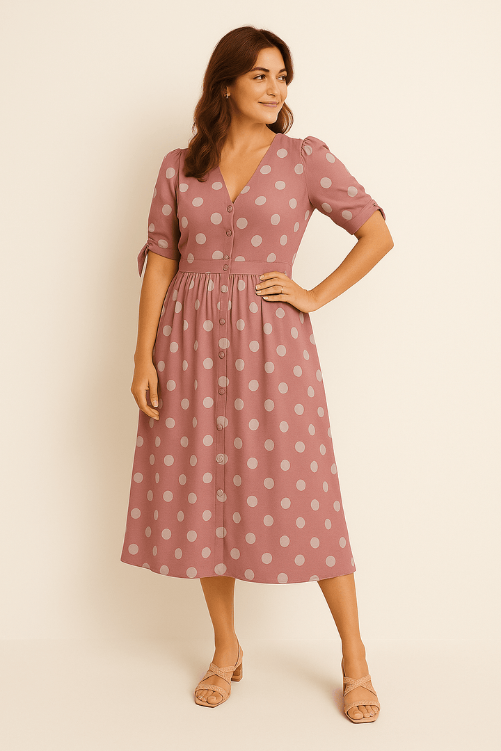 HERBERGER | Damen Midikleid luftig-leicht mit Punkten und Bindegürtel