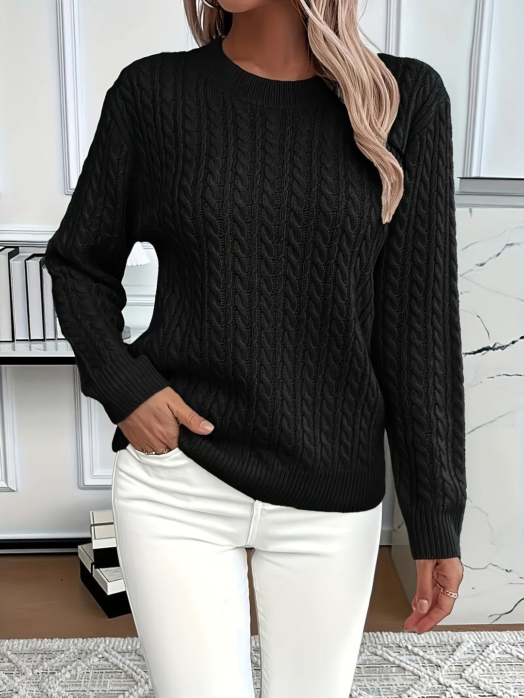 Strickpullover mit Zopfmuster für Damen