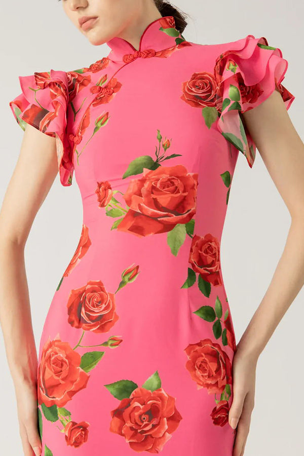 LENIA – Modernes Kleid mit Stehkragen und Glockenärmeln