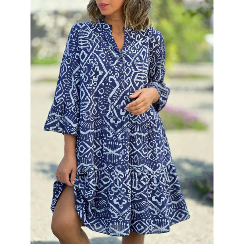 RINA - Bedrucktes Kleid mit lockerem V-Ausschnitt