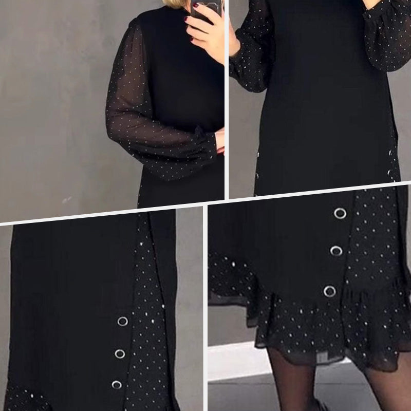 JOHANNA - Elegantes Kleid mit Kristallen und Rundhalsausschnitt
