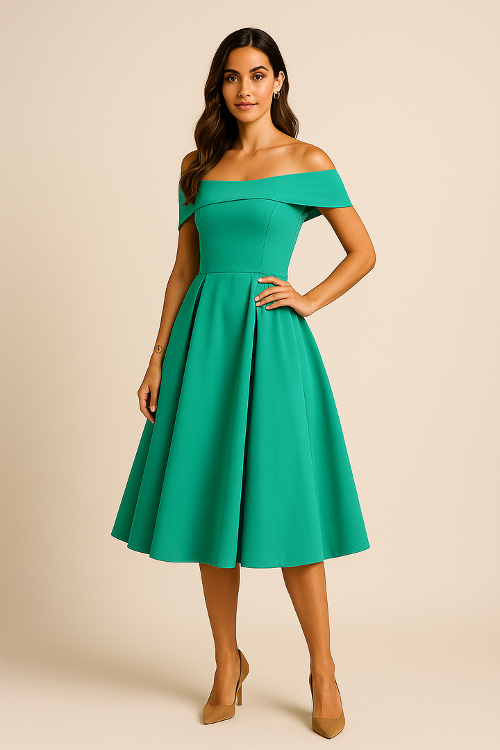 HERBERGER | Damen Schulterfreies A-Linien Kleid, Atmungsaktiv und Stilvoll